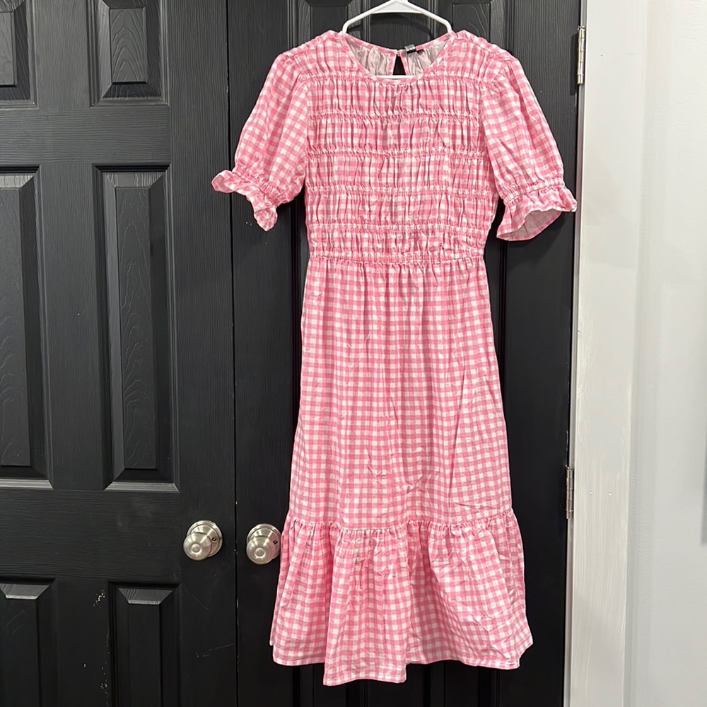 Pink and White Gingham Midi Dress size 8